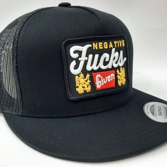 Yupoong Accessories - Funny Nihilist Zero Fucks Givn Embroidered Retro Patch Flat Bill Trucker Hat Cap